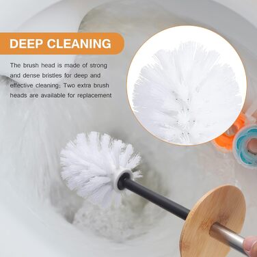 Набір для чищення унітазу: щітка, відро для зберігання, 3 насадки. Бамбук, пластик. Для декоративного інтер'єру ванної кімнати (білий, чорний)