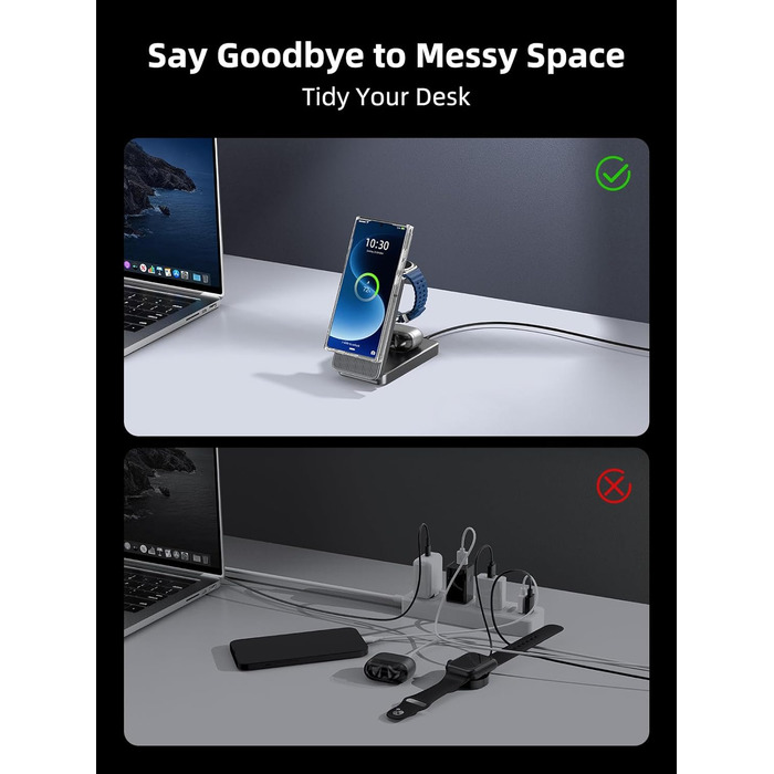 Бездротова зарядка 3-в-1 MagSafe для Samsung Galaxy S25 Ultra та інших моделей, з підтримкою годинників та навушників