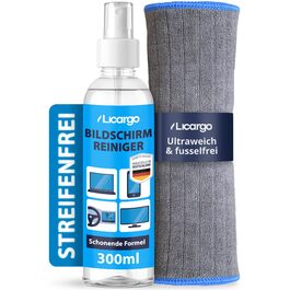 Набір для чищення екранів LICARGO 300 мл: без розводів, з мікрофіброю - для TV, моніторів, ноутбуків, планшетів та телефонів