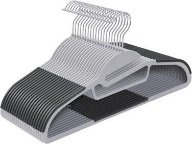 Набір вішалок SONGMICS, 20 шт., пластик, U-подібний отвір, економія місця, 0,5 см товщина, 41,5 см ширина, обертовий гачок 360°, світло-сірий + темно-сірий