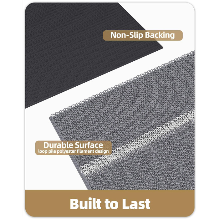 Килимок для дому та вулиці 43.5 x 75 см, сірий. Не слизький, стійкий до погодних умов, легко миється. Підходить для входу, собак, саду.