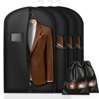 Чохли для одягу чоловічі 100x60 см, набір 4 шт. для костюмів, жакеток, сорочок + 2 мішечки для взуття. Дихаючі захисні чохли з блискавкою для подорожей та зберігання.