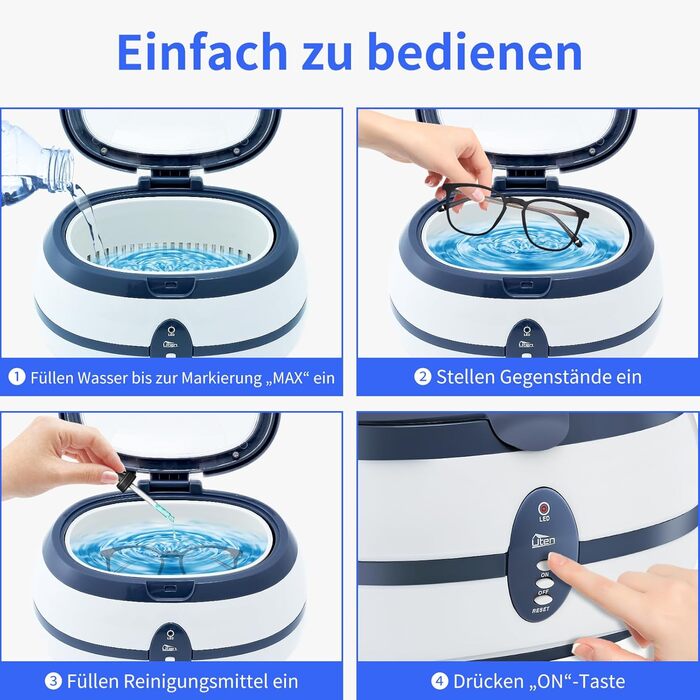 Ультразвуковий очищувач 600мл для окулярів, ювелірних виробів, годинників та зубних протезів (40000 Гц)