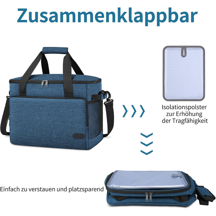 Термосумка Lubardy 15L/30L сіра/блакитна: велика, складана, водонепроникна для пікніка та обіду