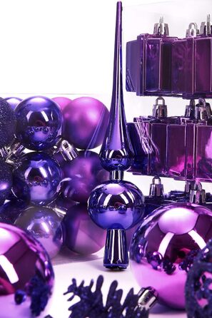 Набір прикрас на ялинку BRUBAKER 101 шт. з верхівкою, кремово-білий, фіолетовий