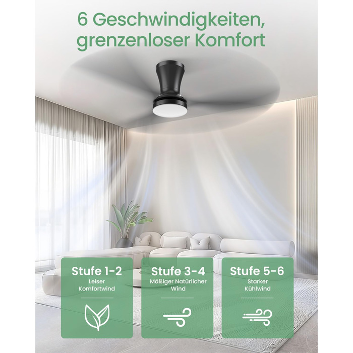 Стеляний вентилятор з підсвічуванням, тихий, 106 см. З пультом керування, 3 режими, регульоване LED-освітлення, 6 швидкостей для спальні/вітальні