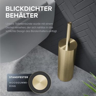 Набір для чищення унітазу Ingoy | Силіконова щітка для унітазу | Чорний | з нержавіючої сталі з кришкою | для ванної кімнати та гостьового WC | Змінний насадок | Дизайн Silvolles (Золотий)