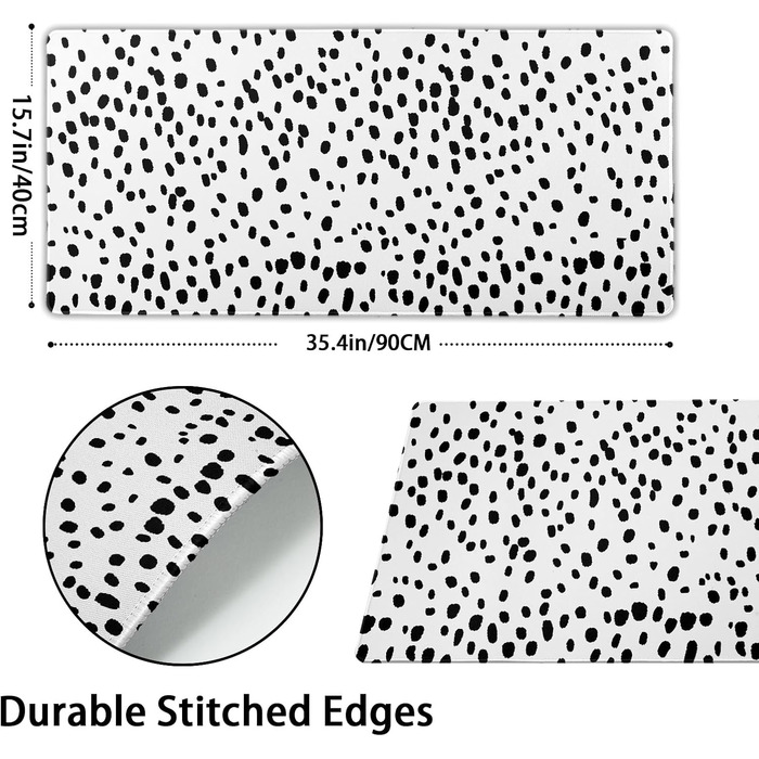 Килимок для миші Japanisches Mauspad, 90 x 40 см, в стилі аніме, арт-дизайн, великий килимок для геймінгу, клавіатури, для дому та офісу (XX-Large, чорний, білий, у горошок)
