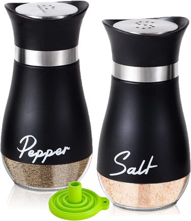 Набір соляної та перечної солілки з нержавіючої сталі з скляною пляшечкою, диспенсер для спецій, аксесуари для кухні, дому, ресторану, обіднього столу (Чорний)
