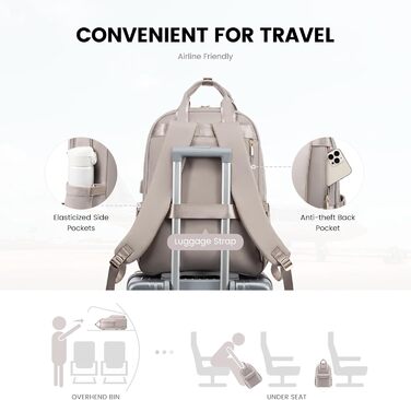 Жіночий рюкзак LOVEVOOK, 17.3 дюйми, з відділенням для ноутбука, для подорожей, роботи, навчання, чорний/сірий