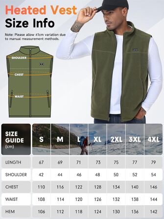 Обогріваючий жилет для чоловіків з акумулятором 10000mAh, 6 зон нагріву, USB, мікрофліс, регулювання температури, чорний (M)