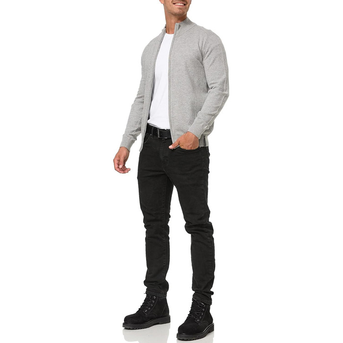 Кардиган чоловічий Indicode з V-подібним вирізом та стоячим коміром, 80% бавовна, XXL, сірий мікс