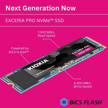 SSD KIOXIA Exceria Pro 2TB NVMe PCIe 4.0 M.2 - Швидкість 7300MB/s, 800K IOPS