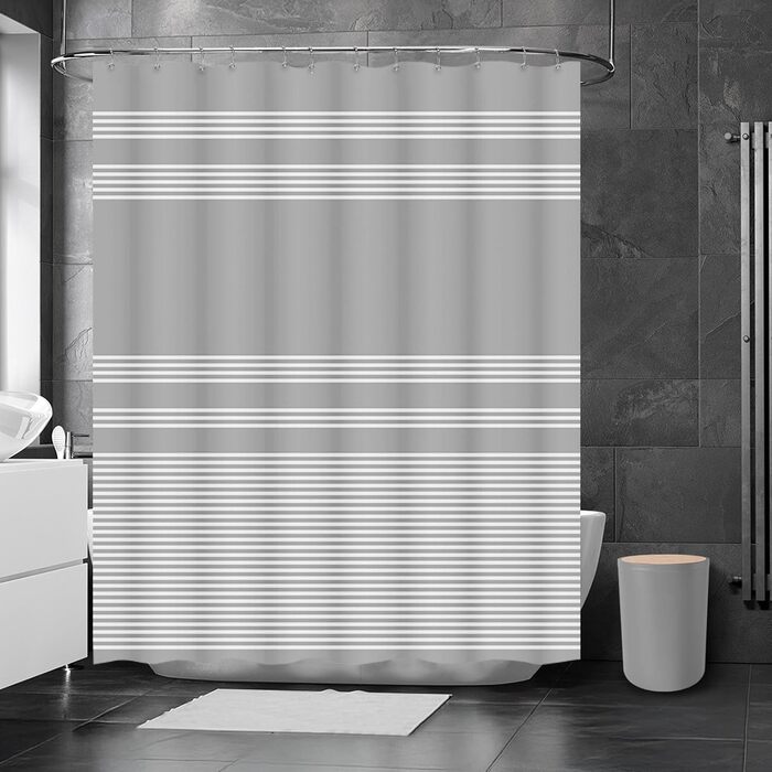 Набір аксесуарів для ванної кімнати Britimes, сірий: душова завіса, відро, дозатор мила, тримач для туалетного йоржика, тримач для зубних щіток та стаканчик для зубних щіток