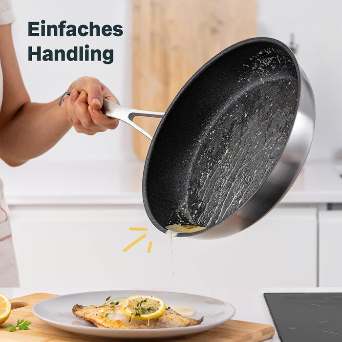 SILBERTHAL 3-Piece Stainless Steel Non-Stick Fry Pan Set - 20, 24, 28cm - Induction Compatible, Oven Safe