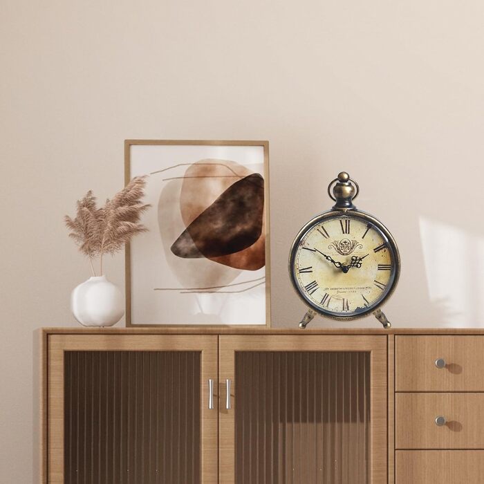 HZDHCLH Retro Silent Roman Table Clock for Living Room Bedroom Office Art Desk Clock (Copper Black)
