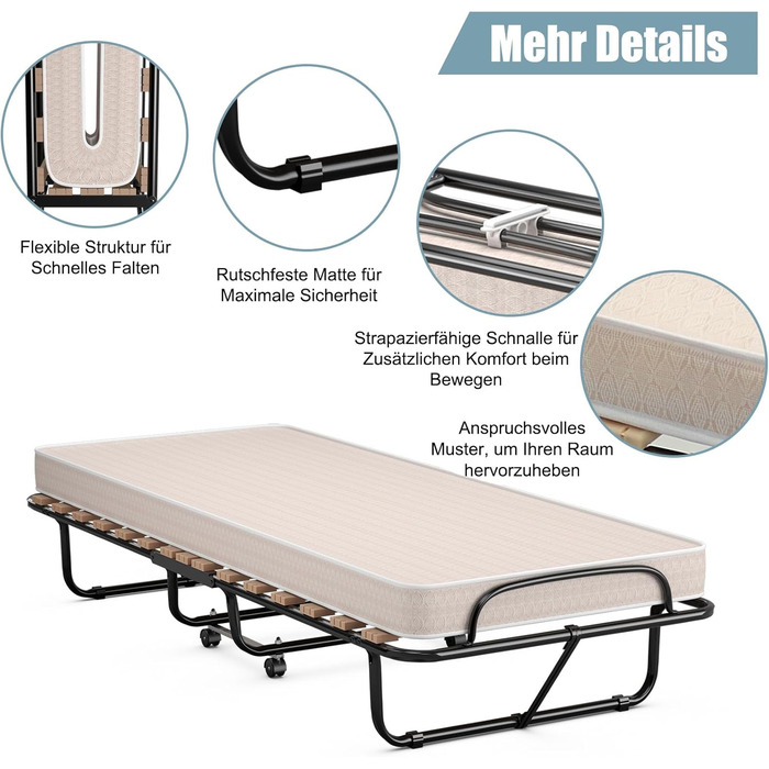COSTWAY Foldable Guest Bed with Foam Mattress