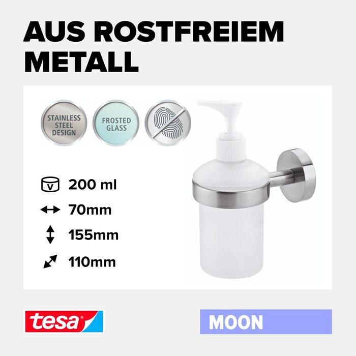 tesa Moon Bad Handtuchhalter, 2-arm and swivel, chrome - for wall mounting without drilling, incl. adhesive solution - 50mm x 83mm x 456mm
