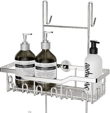 ZUIMENG Shower Shelf, 3 Tier Shower Caddy, No Drilling Shower Shelf, Bathroom Shelf Shower Basket Hanging, Shampoo Holder Shower Hanging Shelf for Glass Door Shower Wall with Soap Dish and Hooks (Silver)