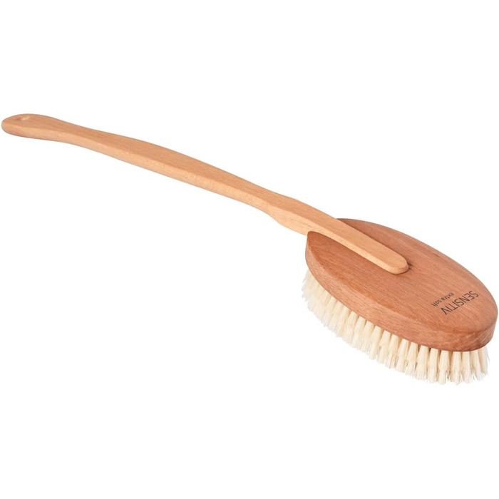 Body brush with handle for sensitive skin, body brush, back brush for seniors, gentle, natural beech wood and soft bristles, Made in Germany