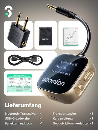Bluetooth адаптер SOOMFON 2-в-1 (передавач та приймач) з підтримкою aptX для літака та аудіосистем
