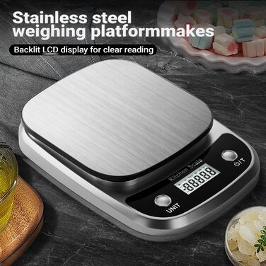 Кухонні ваги GRAM Digital K1905-10KG: цифрова вага для кухні, 10 кг, 1 г, нержавіюча сталь, LCD-дисплей