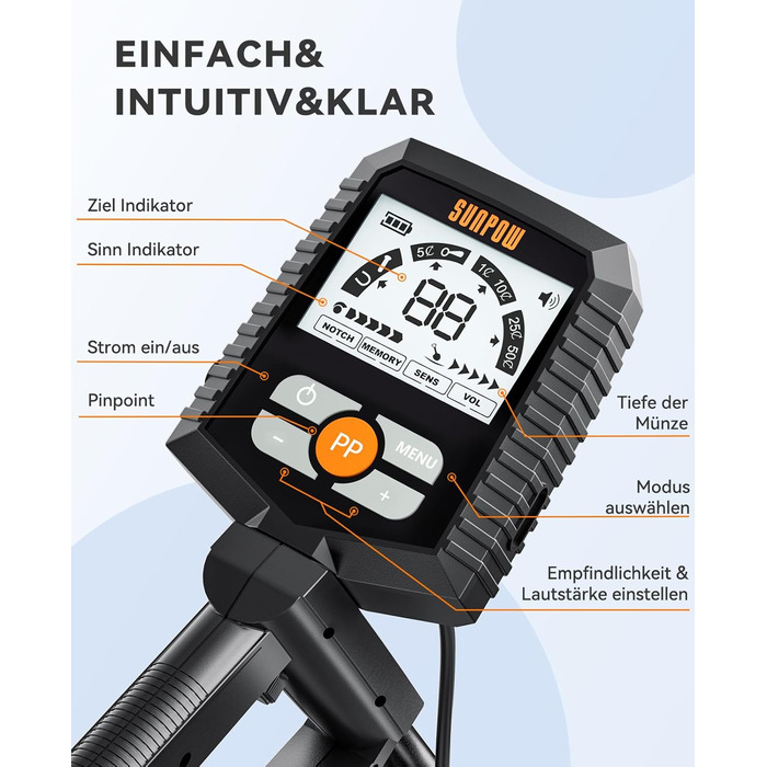 Металодетектор SUNPOW Pro Set для дорослих та дітей – професійний рівень, LCD-дисплей, 4 режими пошуку, висока точність