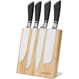 Navaris Magnetic Knife Holder made of Bamboo 23x22.5x12cm - Magnetic Knife Block Knife Board Wood Magnet Holder - Knife Holder Unfurnished Brown