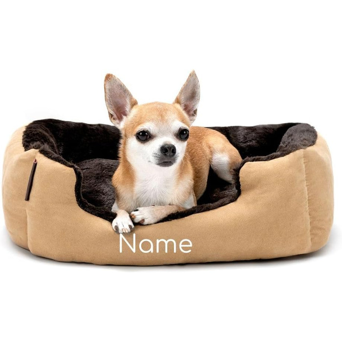 Килимок для собак Lionto з двостороннім подушкою та неслизьким дном, міцний лежак для домашніх тварин з глибоким входом, підходить для собак та котів будь-якого віку, 60x48 см, м'який лежак для собак, (Д 50 x Ш 37 x В 17 см (з іменним нанесенням), бежевий