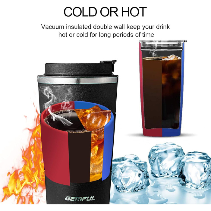 Термокружка з нержавіючої сталі 510 мл GEMFUL для подорожей та дому (червона)