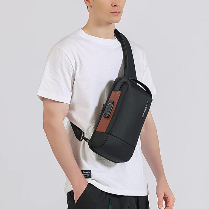 Чоловіча/Жіноча нагрудна сумка Kingsons Anti-theif з замком, маленька кросбоді, для подорожей, спорту, велотуризму, повсякденного використання (чорний/коричневий)