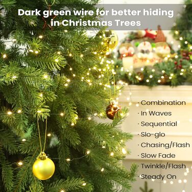 Гірлянда світлодіодна BrizLabs 40м, 800 LED, тепле біле світло, для прикраси дому, саду, балкону, вечірки. Водостійка, 8 режимів