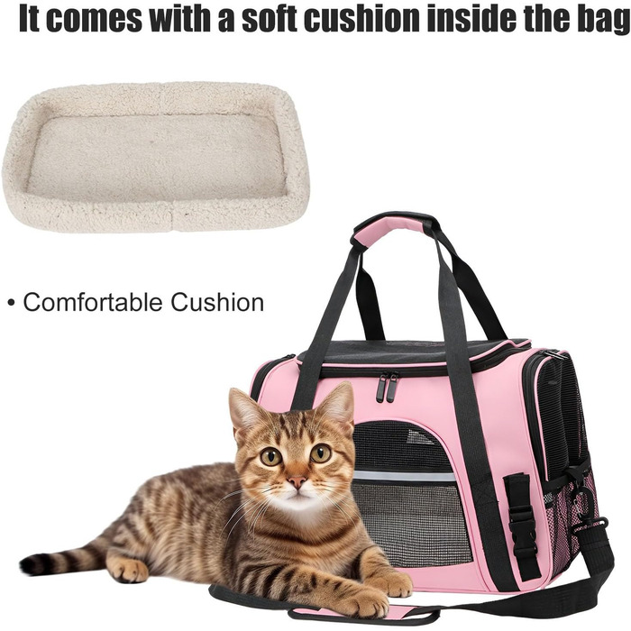 Транспортна сумка для тварин з підстилкою з флісу, рожева. Підходить для котів та собак до 10 кг.