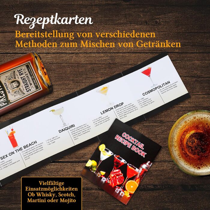 Набір шейкер для коктейлів Sosayet, нержавіюча сталь, аксесуари, рецепти, 750 мл, для початківців та професіоналів, подарунок для чоловіків (3 шт.)