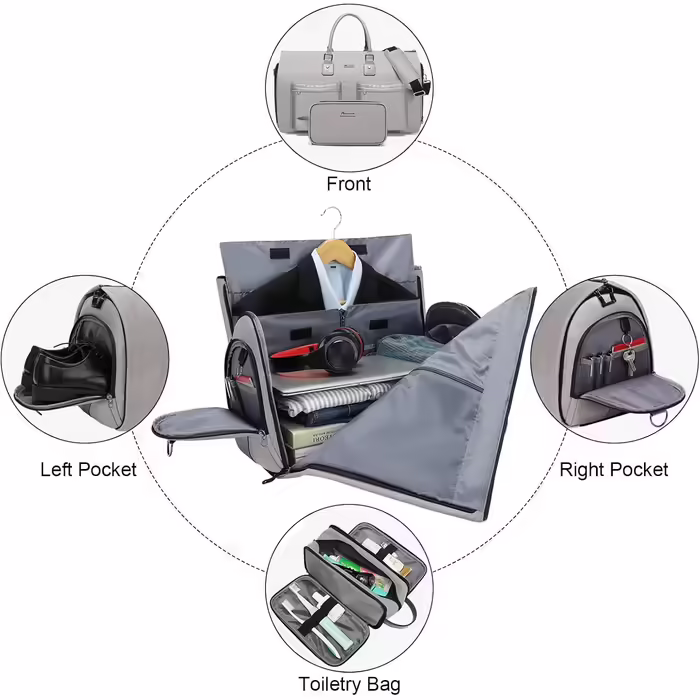 Garment Bag Suit Cover for Men Women, Suit Travel Bag, Clothes Bags Shoe Bag - 2 in 1 Hanging Suitcase Suit Travel Bags, High-Quality Garment Hanger for Suit and Dress (Light Gray)