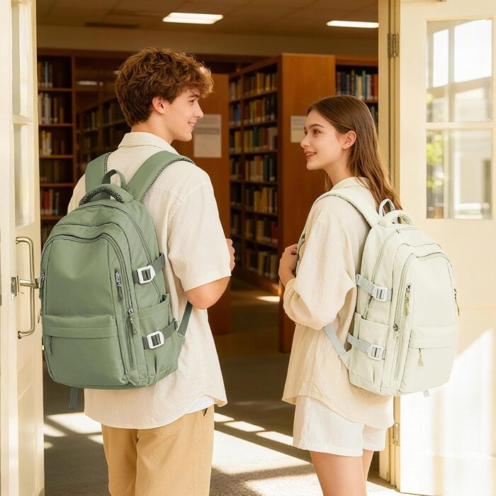 Шкільний рюкзак HYC00 для дівчаток та хлопчиків-підлітків, водонепроникний, для ноутбука 14 дюймів, зелений M4