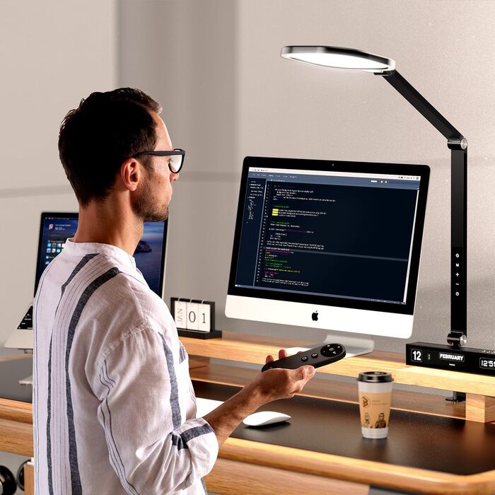 LED лампа настільна з регулюванням яскравості, захистом для очей, 3 режими, сенсорне управління, пам'ять, 15W, чорний (2 шт.)