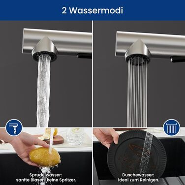 Змішувач для кухні CECIPA X203B чорного кольору з висувною лійкою, поворотний на 360°, з двома режимами струменя, нержавіюча сталь