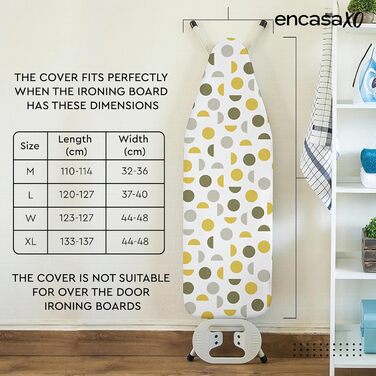 Чохол для прасувального столу Encasa XO з фетровою підкладкою 3 мм, посиленням шнуром (підходить для стандартних великих прасувальних столів 125x39 см), з тепловідбиваючим покриттям, з принтом - Велике листя зелене L, Велике листя Зелене