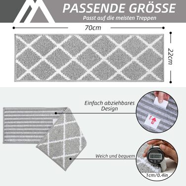 Ковзаючі сходи COSY HOMEER, 15 шт., 70x22 см, антиковзаючі, самоклеючі, машинне прання, 100% поліестер, TPE-підкладка, для дітей, літніх людей та домашніх тварин, сіро-білі