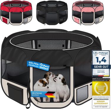 All Pets United Playpen - Large Pet Enclosure for Dogs, Cats, Rabbits & Small Animals - Indoor/Outdoor Use (Black & Beige)