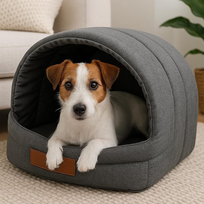 Будинок для собак R2: 48x37x32 см з гравіюванням імені - зручне ліжко для собак та котів (Графіт)