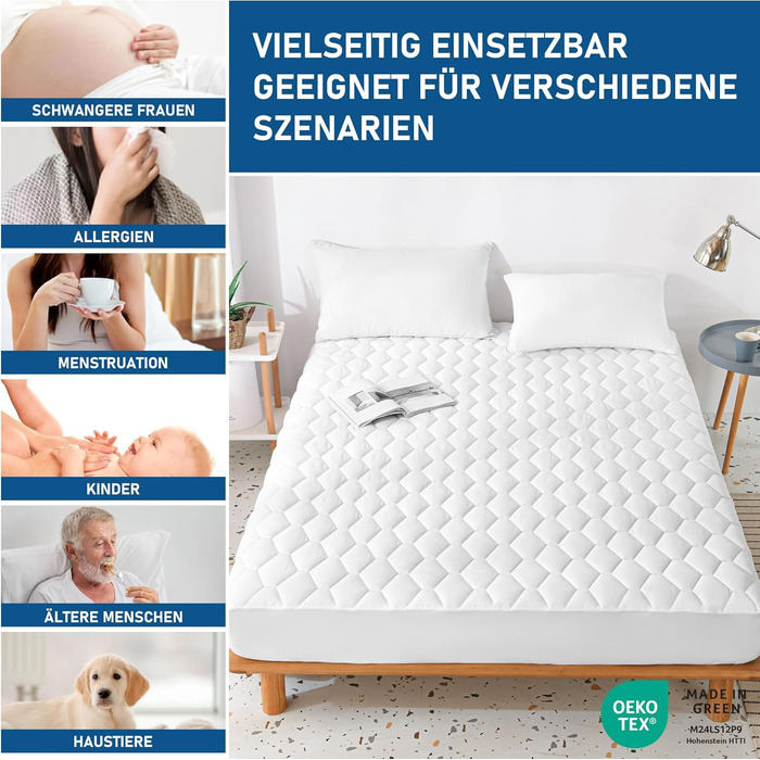 GRT Mattress Topper Mattress Protector 140x200cm, Waterproof Mattress Cover Breathable Fitted Sheet Topper, Fitted Sheet with Hexagonal Quilted Soundproof Material Topper Protector White
