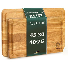 Oak Wood Cutting Board Set of 2 - 45x30 / 40x25 - XXL/XL Cutting Boards - Wooden Cutting Board for Kitchen - Cutting Board Wood - Wooden Cutting Board - Kitchen Board, Wooden Cutting Board, Chopping Boards