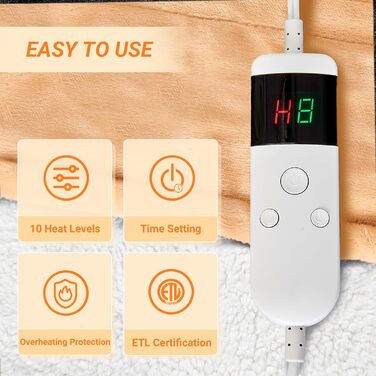 Електрична ковдра з підігрівом 130x180 см з автовимкненням, 10 режимів нагріву, захист від перегріву, машинне прання, для теплих ночей (Хакі, 130 x 180 см)