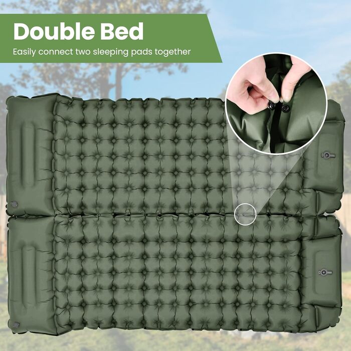 ROPODA Self-Inflating Camping Mat with Pillow & Foot Pump - Ultralight Waterproof Sleeping Pad for Outdoor, Camping, Hiking (Green & Gray)