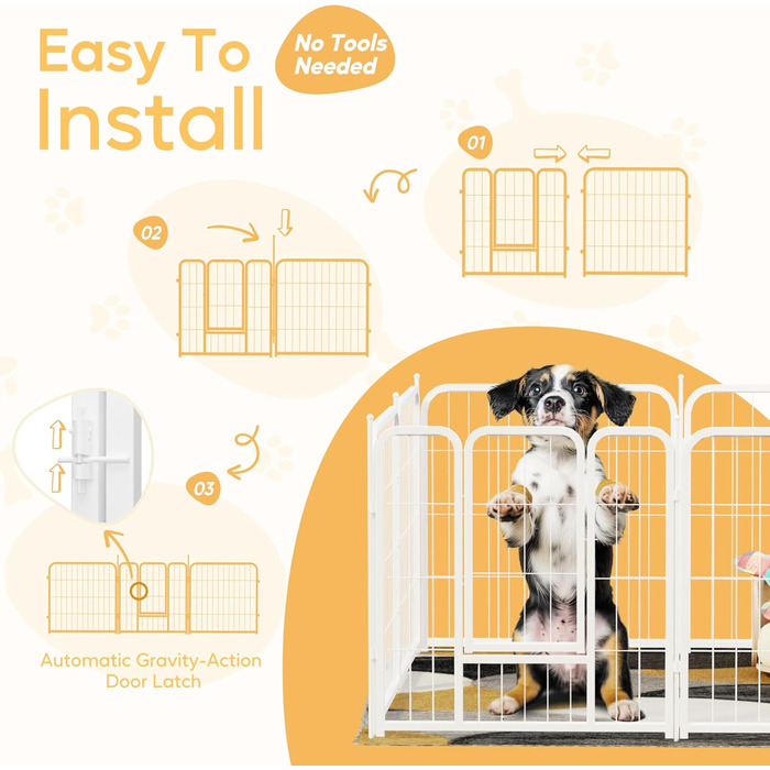 Вольєр для собак HealSmart, 61 см, 8 панелей, міцний метал, портативний, для дому та вулиці, кемпінг, двір, автодом, захисний забір, приватність, тераса, білий