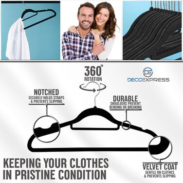Плечики для одягу Deco Express Klassische Kleiderbügel Samt, велюрові, антиковзаючі, економія місця, набір (50 штук, чорний)