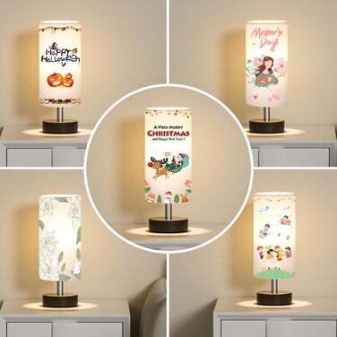 Нічна лампа Kakanuo з 3 колірними температурами, біла, з вимикачем, абажур з льону, для вітальні, спальні, офісу, дитячої кімнати (LED лампа в комплекті), колір A-білий+чорний