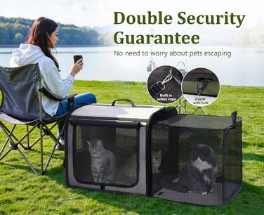 Транспортна переноска для собак Pecute: стабільна, складана, дихаюча, з ролетним віконцем (61x52x45 см)